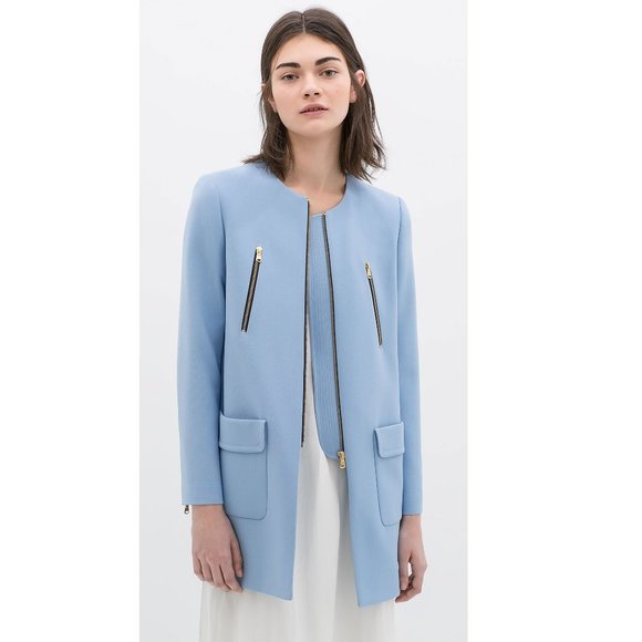 ZARA BNWT blue zip front frock coat - Picture 1 of 8